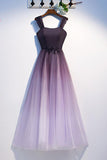 Unique A Line Ombre Purple Beading Prom Dresses with Lace up, Long Dance Dresses STA15603