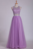 Two Pieces Bateau Prom Dress A Line With Beading