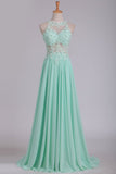 See-Through Scoop A Line Chiffon Prom Dresses With Applique Floor
