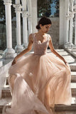 New Arrival Straps Prom Dresses A Line Tulle With Beading Sweep