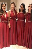 Elegant A Line Chiffon Red Crystal Maid of Honor, Bridesmaid Dresses with STA20459