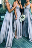 Elegant A Line V Neck Blue Straps Bridesmaid Dresses, Wedding Party STA20413