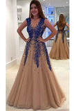 Prom Dresses V Neck Tulle With Beading Sweep Tran