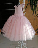 Lovely Pretty Pink Round Neck Tulle Flower Girl Dresses, Cheap Wedding Little Girl STA15258