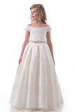 A Line Off The Shoulder Flower Girl Dresses Satin With Applique And