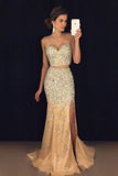 Two-Piece Sweetheart Prom Dresses Mermaid Tulle With Beads And
