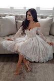 Off The Shoulder Long Sleeves Homecoming Dresses A Line Lace With