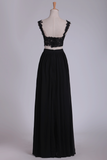 Straps Two Pieces A Line Prom Dresses Chiffon With Applique Floor