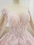 Elegant Ball Gown Pink Long Sleeves Appliques Prom Dresses, Quinceanera STA20481