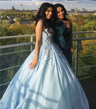 Princess Ball Gown Blue Appliques Strapless Quinceanera Dresses, Sweet 16 Dresses STA15290