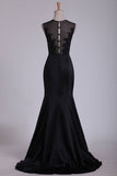 New Arrival Evening Dresses Scoop Mermaid Satin With Applique Sweep Train