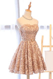 A Line Strapless Sweetheart Homecoming Dress with Appliques Beads Dance Dresses