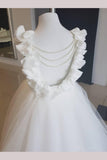 Cute Off White Tulle Backless Flower Girl Dresses with Pearl Lace Baby Dresses