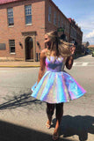 Shiny A-line Spaghetti Straps Short Prom Dresses, Homecoming Dresses