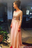 Elegant Long Sleeves Backless Chiffon Party Dresses A Line Prom Dresses