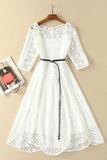 Elegant White Half Sleeve Lace Round Neck Homecoming Dresses Belt Ankle Knee Prom Dress
