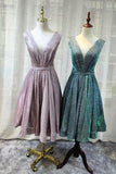 Gorgeous V Neck Knee Length Bridesmaid Dress Lace up Sequin Homecoming Dresses