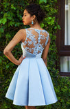 Chic Sleeveless A-Line Knee Length Satin Lace Applique Homecoming Dresses