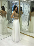 Pretty Ivory Chiffon Long Beading A-line Prom Dresses For Teens