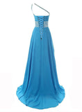 Simple One Shoulder Chiffon Ombre Prom Dresses with Beading