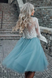 Two-Piece Long Sleeves Knee-Length Homecoming Dresses with Lace