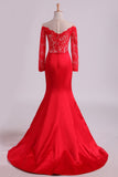 Red Prom Dresses Mermaid/Trumpet Spandex With Applique Sweep Train