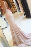 V-Neck Mermaid Chiffon Prom Dresses With Beads And Slit Open