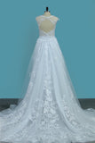 Scoop Open Back Sheath Tulle Wedding Dresses With Applique