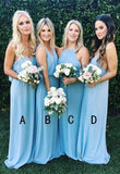 Elegant A Line Sky Blue Mismatched Bridesmaid Dresses Chiffon Long Prom Dresses STA15152