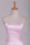 Strapless Bridesmaid Dresses Satin With Ruffles Floor Length A