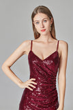 Spaghetti Straps Burgundy Prom Dresses Mermaid Sequins Party Dresses, Dance Dresses STA15412