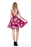 A Line V-Neck Short/Mini Satin Floral Homecoming Dresses