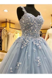 Ball Gown Straps Long Prom Dress Appliques Quinceanera STAPKS9FELB