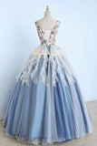 Princess Ball Gown Appliques Blue Tulle Prom Dresses, Sweet 16 Dress, Quinceanera Dress STA15289