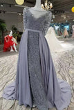 Gorgeous Prom Dress Sheath/Column Court Train Tulle With Full Beading Long Sleeves