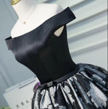 Black Satin Off the Shoulder Cute Homecoming Dresses Short Prom Dress Hoco Gowns STA14967