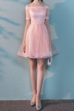 A Line Boat Neck Tulle With Applique Homecoming Dresses Short