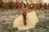 Chic Two Pieces Yellow Long Country Wedding Dresses With Lace, Cheap Prom Dresses STA15508