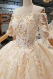 Luxury Wedding Dresses Off-The-Shoulder Top Quality Lace Long Train Half Sleeves Lace Up