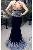 Dark Navy Blue Mermaid Prom Dresses With Appliques Charming Long Formal STAPESSR754