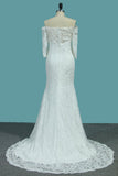 Lace Mermaid Boat Neck 3/4 Length Sleeves Wedding Dresses Sweep