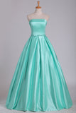 Ball Gown Evening Gown Strapless Satin With Sash Floor Length