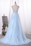 Scoop A Line Prom Dresses Tulle With Applique