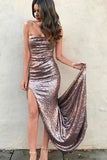 Sexy Mermaid Strapless Sequins Prom Dresses with Slit, Long Evening STA20439