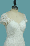 Short Sleeves V-Neck Tulle Mermaid/Trumpet Wedding Dresses