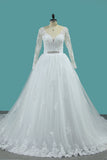 New Arrival V Neck Long Sleeves Tulle Wedding Dresses A Line With