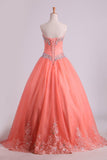 Quinceanera Dresses Ball Gown Strapless Tulle With Applique Floor