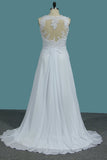 A Line Scoop Chiffon Wedding Dresses With Applique And Slit Sweep