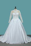 A Line Long Sleeves High Neck Tulle With Applique Chapel Train Detachable Wedding