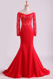 Red Prom Dresses Mermaid/Trumpet Spandex With Applique Sweep Train